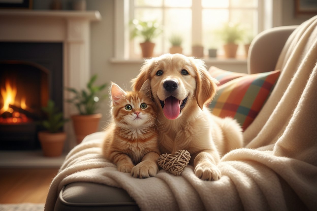 happy and cute dog and cat